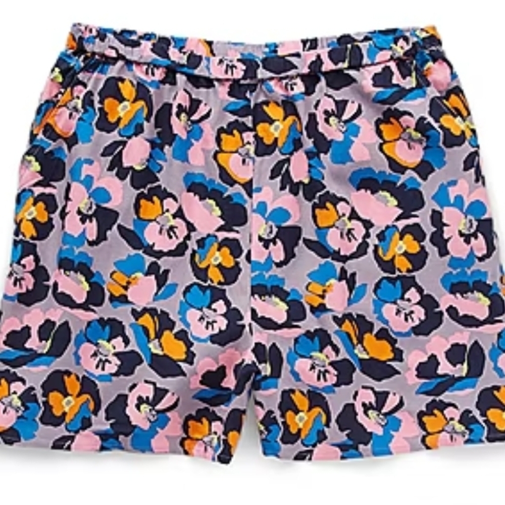 Pink and Blue Bermuda Shorts with Vibrant Floral Design
